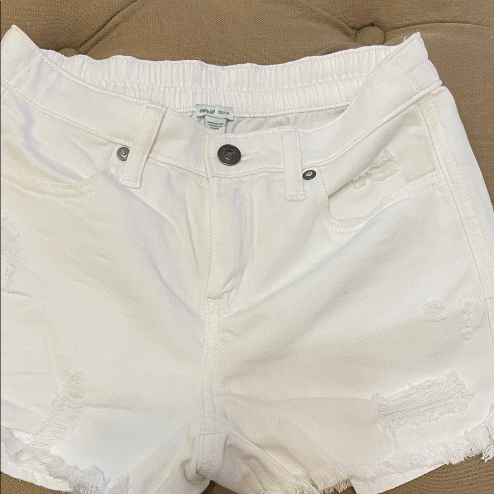 aerie White Distressed Denim Jean Shorts